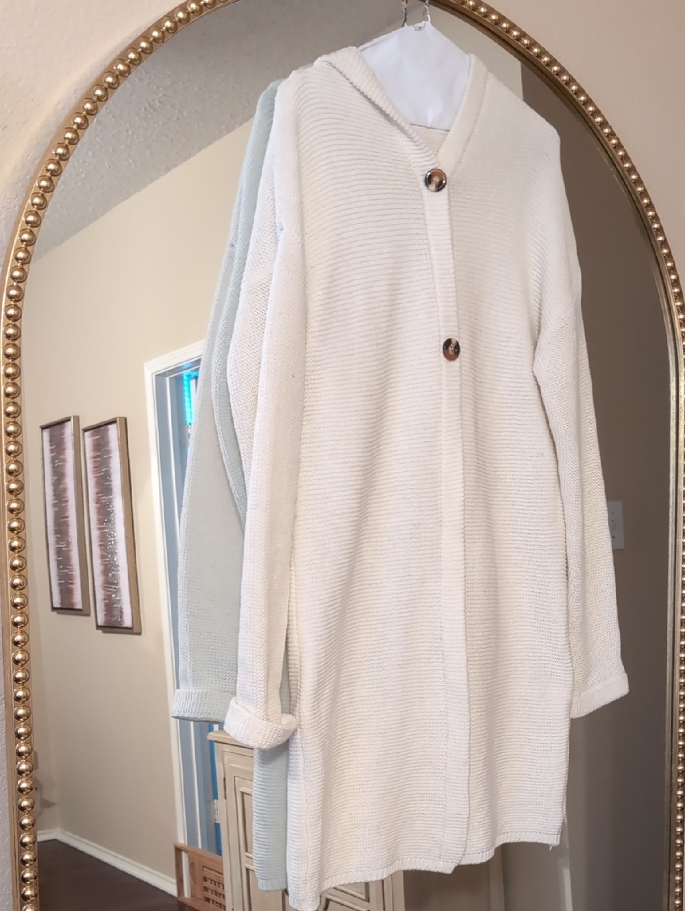 Cream Hooded Button-Front Women’s Sweater